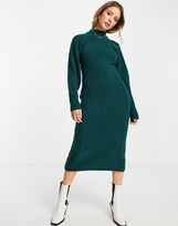 Thumbnail for your product : Monki melange knit midi dress in dark green - DGREEN