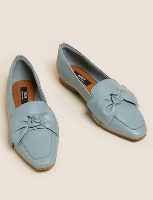 Marks and Spencer Leather Bow Flat Square Toe Loafers