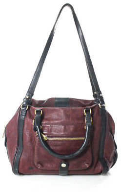Gryson Wine Red Black Leather Gold Tone Zipper Closure Shoulder Handbag