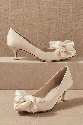 R40B Anne Michelle L2R990 Ladies White Satin Bridal Shoe w/Bow Detail