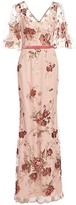 Thumbnail for your product : Marchesa Notte Floral Embroidery Cape-Sleeve Gown