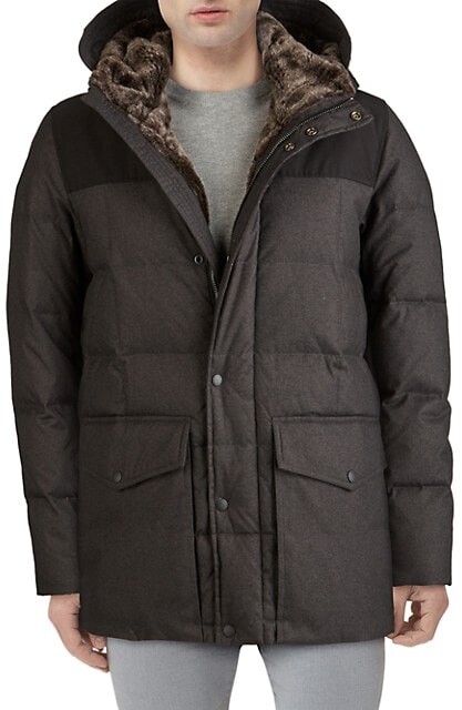 cole haan flannel down hooded jacket