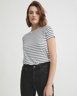 Witchery Women's Navy Basic T-Shirts - Stripe Shirt Tail Tee - Size One Size, L at The Iconic