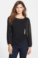 Thumbnail for your product : Vince Camuto Chiffon Sleeve Embellished Bateau Neck Top