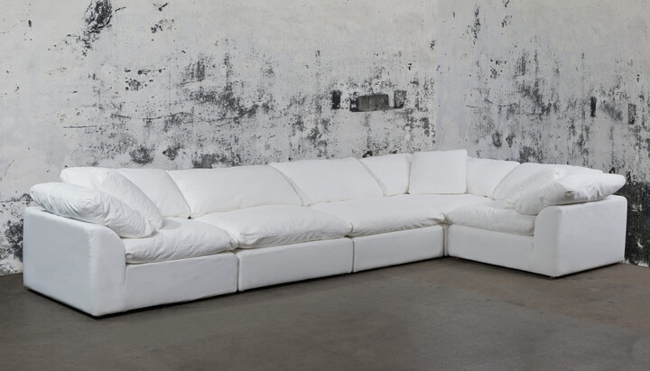Sunset Trading Puff 5-Piece Fabric Slipcover Sectional Sofa in White
