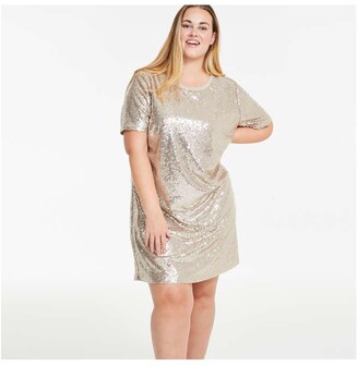 Joe Fresh Sequin Tee Dress Women+, Gold (Size 1X)