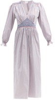 Thumbnail for your product : Loretta Caponi Anna Striped Cotton-poplin Midi Dress - Blue Stripe