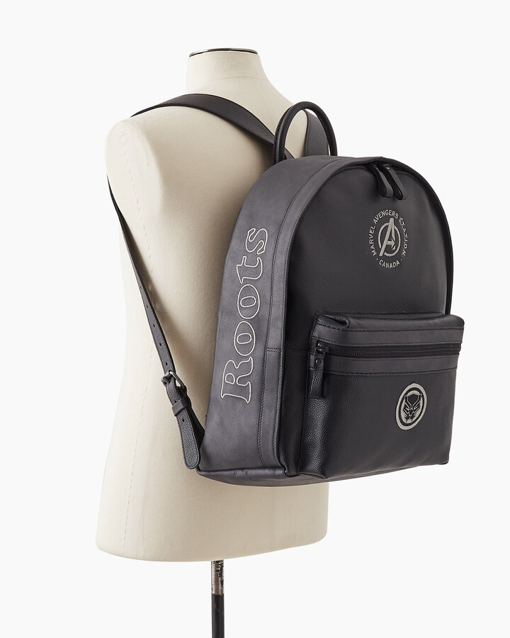 roots black leather backpack