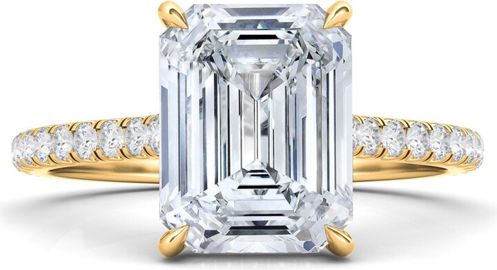 HauteCarat Emerald Cut Pavé Lab Grown Diamond Ring