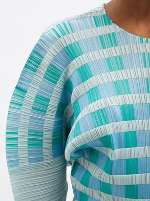Pleats Please Issey Miyake Striped Technical-pleated Jersey Top - Blue Multi