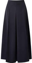 Alexander McQueen - Cropped Pleated Wool-crepe Wide-leg Pants - Midnight blue