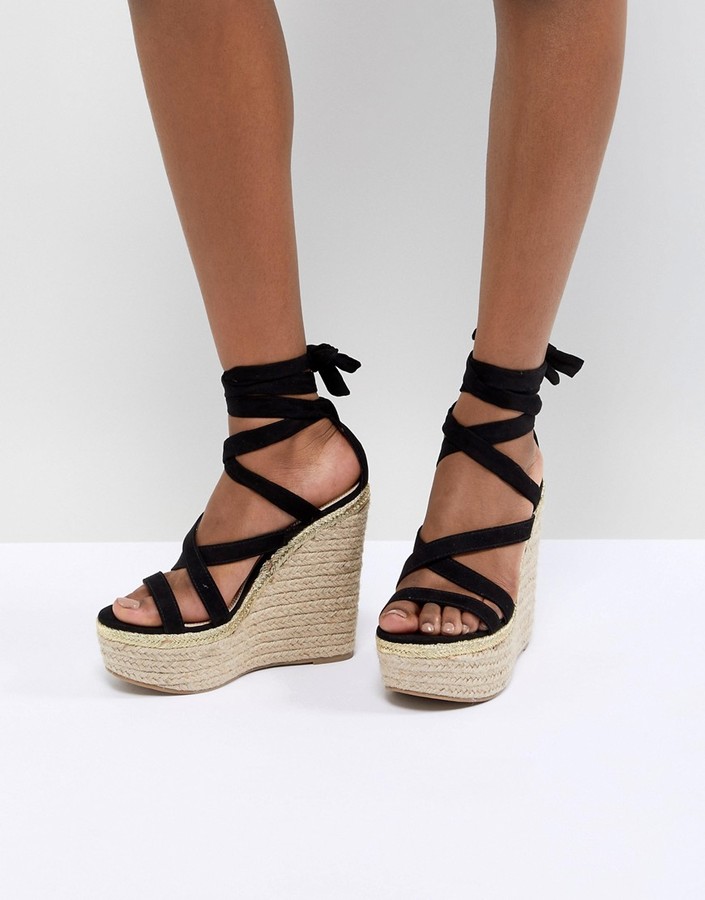 asos design trophy tie leg high wedges