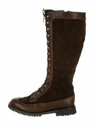 Max Mara Suede Leather Trim Embellishment Lace-Up Boots Brown - ShopStyle