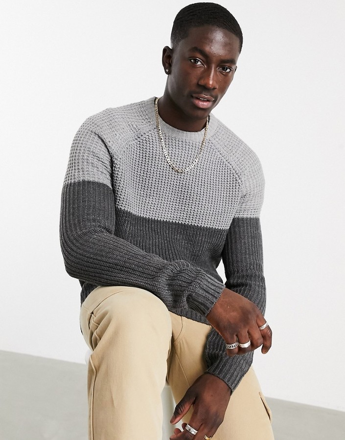 ONLY & SONS sweater in chunky knit two-tone gray - ShopStyle