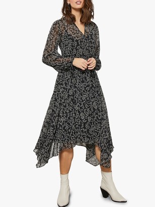 Mint Velvet Jessica V Neck Asymmetric Hem Paisley Print Dress, Black