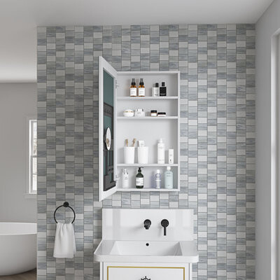 Latitude Run Beveled Mirror Edges Bathroom Medicine Cabinet, Left Opening Door