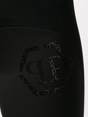 Philipp Plein Panelled Embellished Logo Leggings