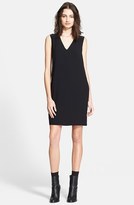 Thumbnail for your product : Vince Leather Trim V-Neck Shift Dress
