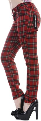 Women's Banned Red Tartan Plaid Check Emo Punk Skinny Trousers