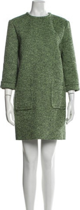 Gucci Shift Dress Green Printed Three-Quarter Sleeve with Crew Neck Designer