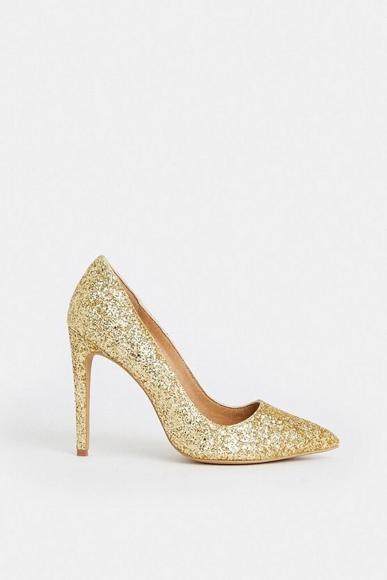 yellow glitter heels