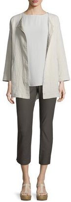 Eileen Fisher Stucco Linen/Cotton Snap-Front Jacket, Bone, Petite