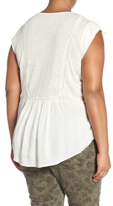 Lucky Brand Plus Size Women's Embroidered Cap Sleeve Mixed Media Top