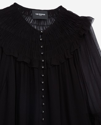 The Kooples Flowing black shirt with smocked neck