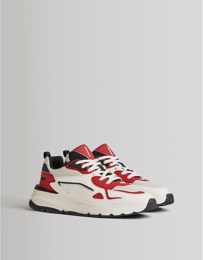 Bershka sneakers in white with red and black details - ShopStyle