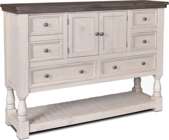 Sunset Trading Rustic French 6 Drawer Dresser 2 Cabinets/Shelf in Distressed White/Brown Wood