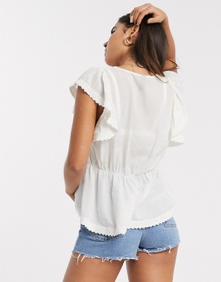 Y.A.S v-neck smock top with lace detail in cream