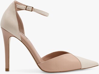Dune Cubic Leather Ankle Strap Court Shoes