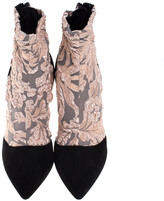 Thumbnail for your product : Pierre Hardy Black Suede Leather And Pink Floral Fabric Pointed Toe Ankle Boots Size 38.5