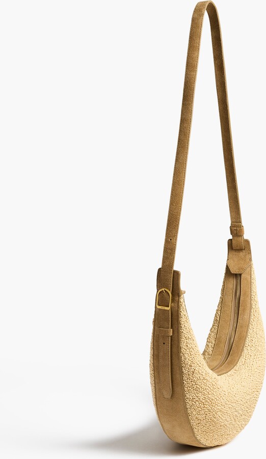 KHAITE Small Augustina Crossbody Bag in Wheat Suede and Natural Raffia