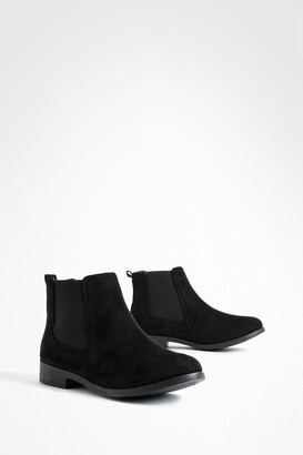 boohoo Wide Fit Suedette Flat Chelsea Boots