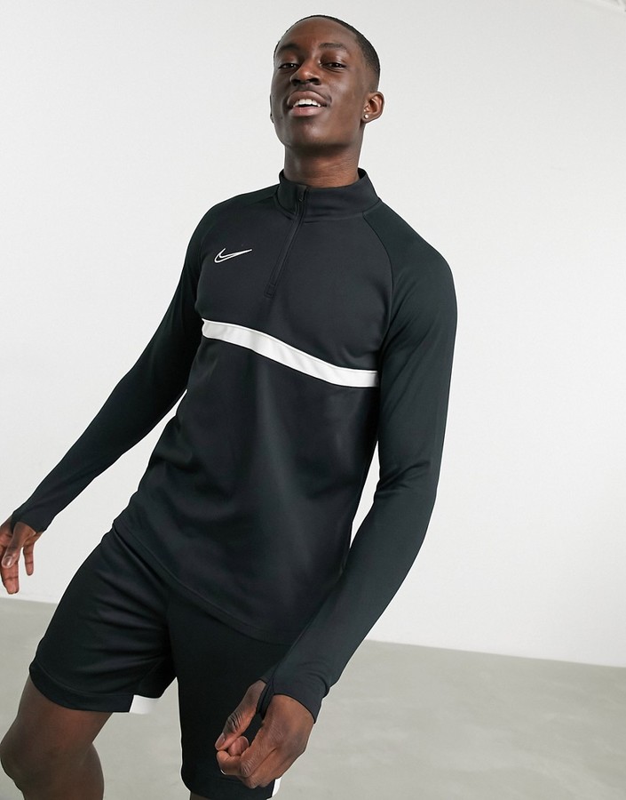 Nike Football Nike Soccer Academy drill quarter zip top in black and white  - ShopStyle Activewear Shirts