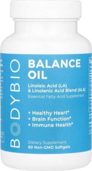 BodyBio Balance Oil, Linoleic Acid (LA) & Linolenic Acid Blend (ALA), 60 Non-GMO Softgels