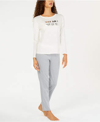 Jenni by Jennifer Moore Cotton Graphic Top & Pajama Pants Set