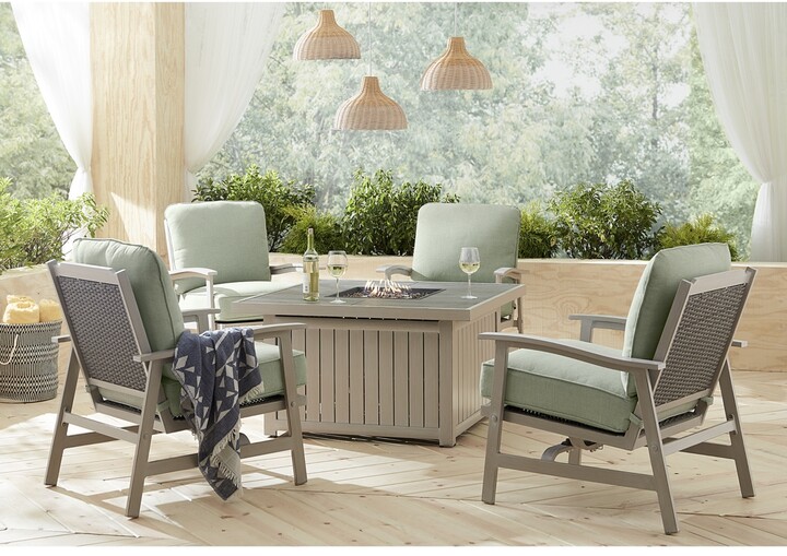 Furniture Lakehouse Outdoor 5Pc. Chat Set (1 Fire Pit & 4 Rocker