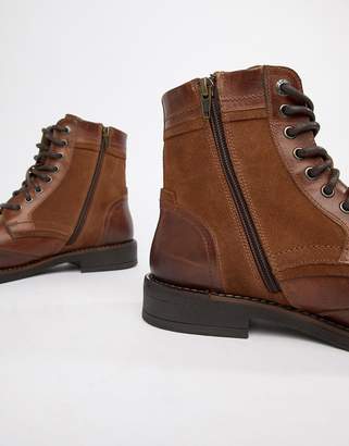 Levi's whitfield leather boot with suede detail in medium brown