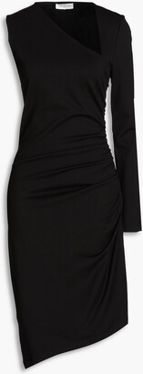 Halston Skyler one-sleeve asymmetric crepe midi dress