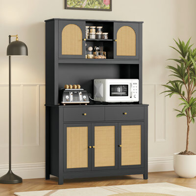 Bay Isle Home Aladina 71\ Kitchen Pantry with 2 Drawers, Rattan Door