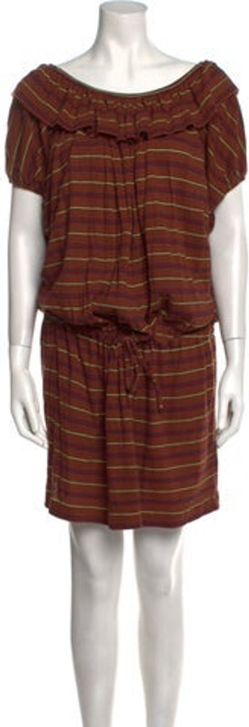 Kenzo Shift Dress Vintage From the 1970's Collection Brown Striped Short Sleeve with Bateau Neckline