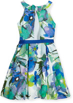 Thumbnail for your product : Florence Eiseman Sleeveless Floral Pleated Dress, Blue, Size 7-14