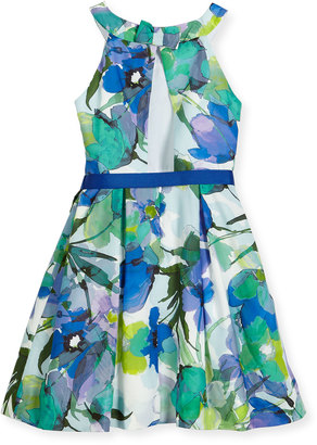 Florence Eiseman Sleeveless Floral Pleated Dress, Blue, Size 7-14
