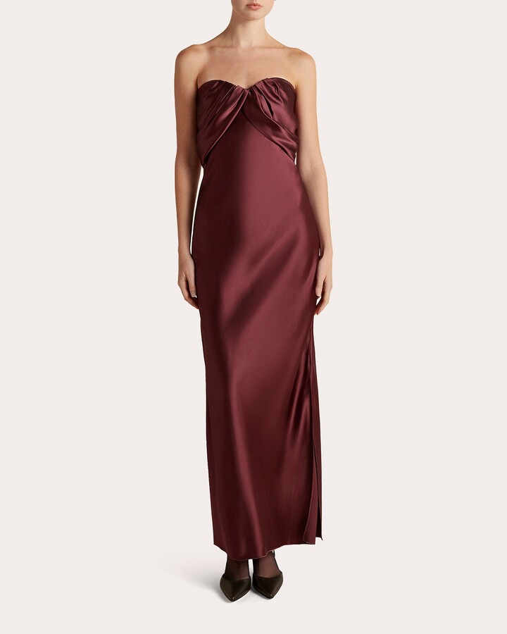 Marina Moscone Satin Draped Bustier Strapless Dress