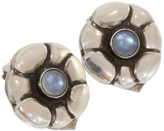 Georg Jensen Sterling Silver Moonstone Flower Design Clip Earrings