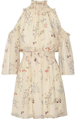 Rachel Zoe Meade Cold-shoulder Floral-print Silk-chiffon Mini Dress - Ivory