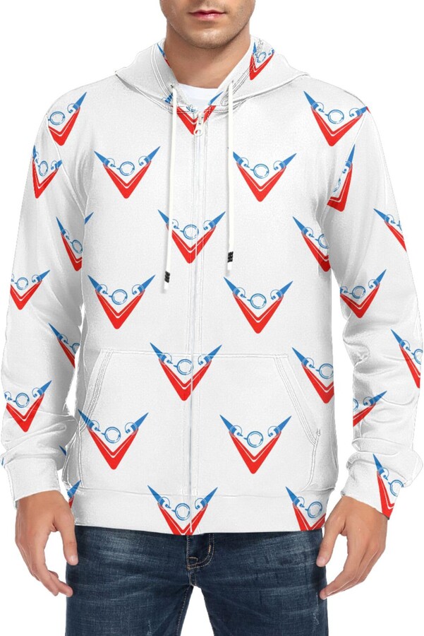 CUPADA Mens Full Zip Hoodie Red Blue White Shape Long Sleeve Casual Sweatshirt with Pocket Jacket Fall Winter Coat