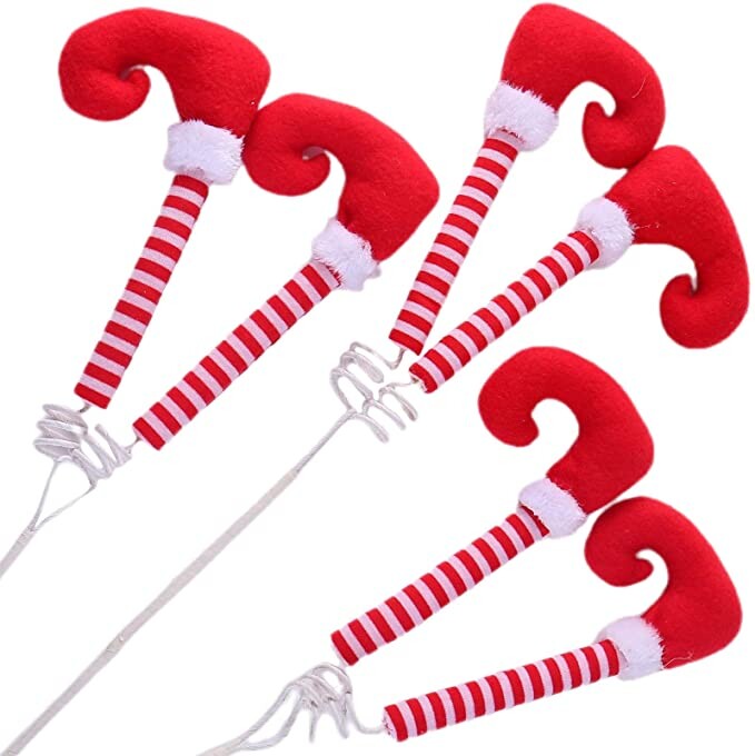 idyllic Christmas Picks Elf Legs Boot Pick Striped Red, Festive and Whimsical Decorations Ornaments for Christmas Tree